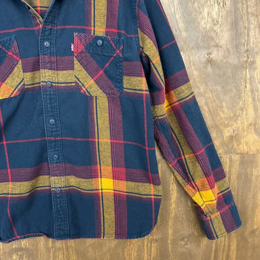 Levis Mens Shirt Multicolor Plaid Flannel Button Down Long Sleeve Cotton Medium
